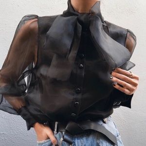 Sheer black button up blouse